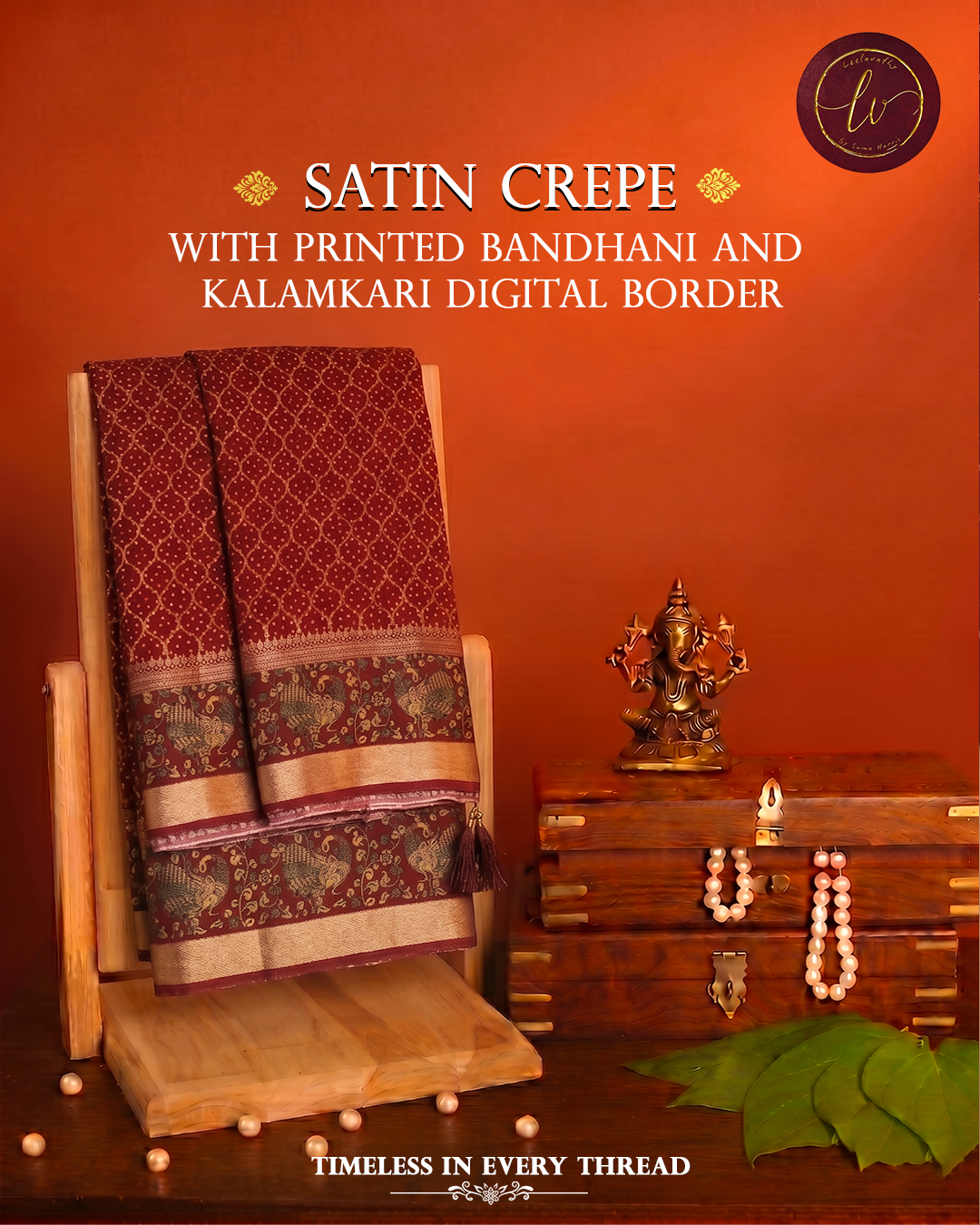 Mayur Kalamkari Satin Crepe Saree