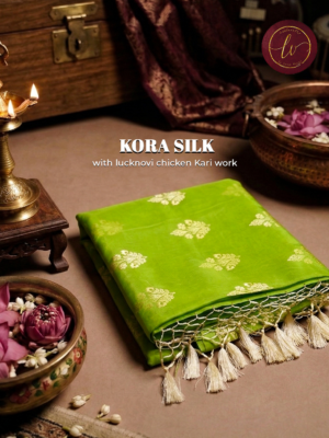 Pista Chikankari Kota Silk Saree