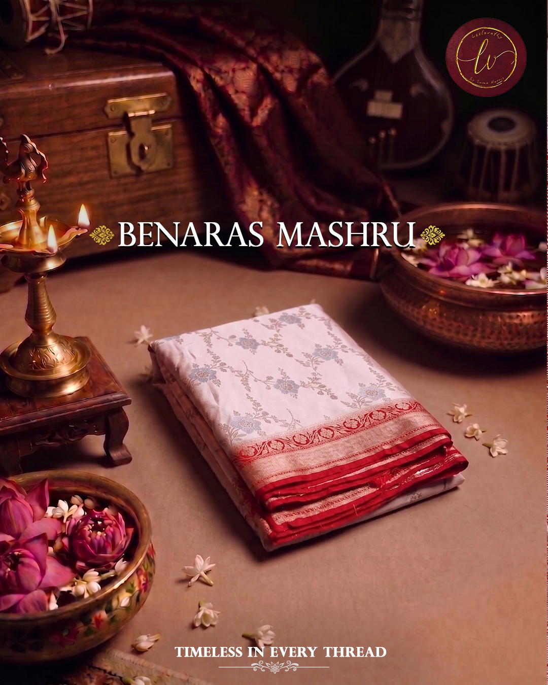 Ivory Blossom Banaras Mashru Saree