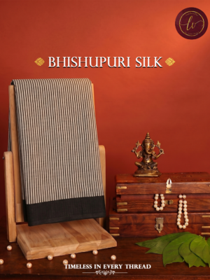 Bhishnupuri Silk Saree – Black & White Stripes