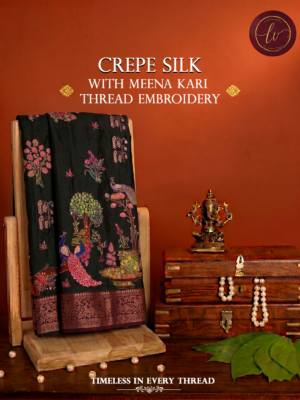 Neelambara Crepe Silk Saree with Meenakari Thread Embroidery