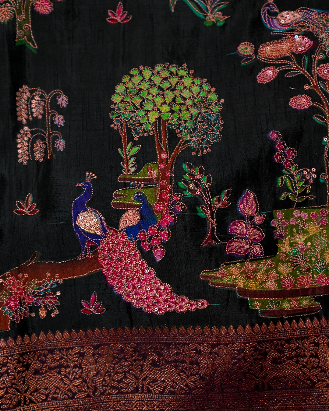 Neelambara Crepe Silk Saree with Meenakari Thread Embroidery - Image 5