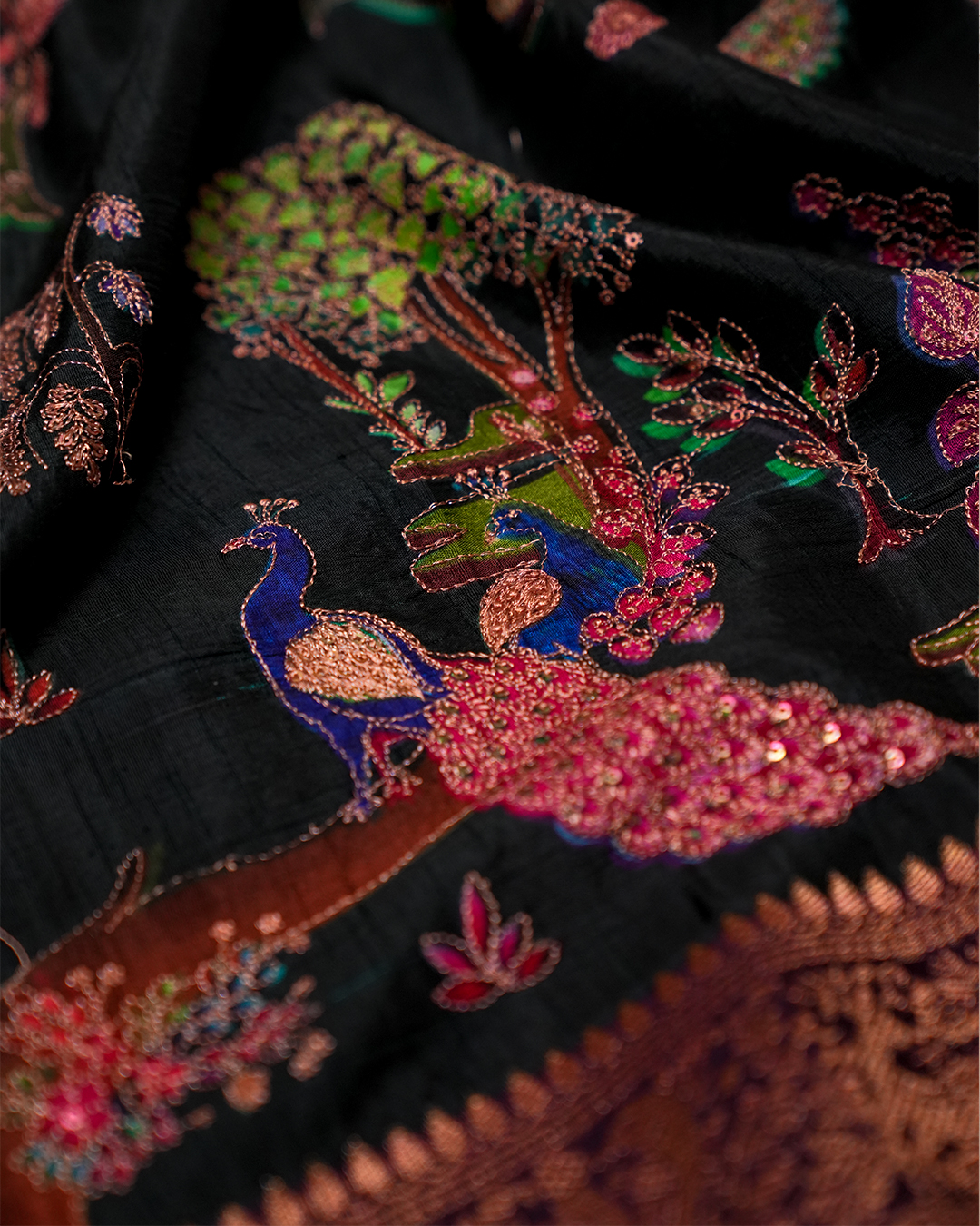 Neelambara Crepe Silk Saree with Meenakari Thread Embroidery - Image 7