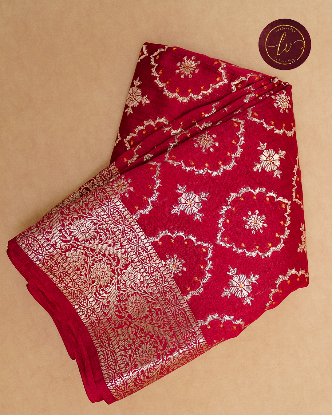 Banaras Kora Silk Saree with Silver Zari & Kanchipuram Border - Image 3