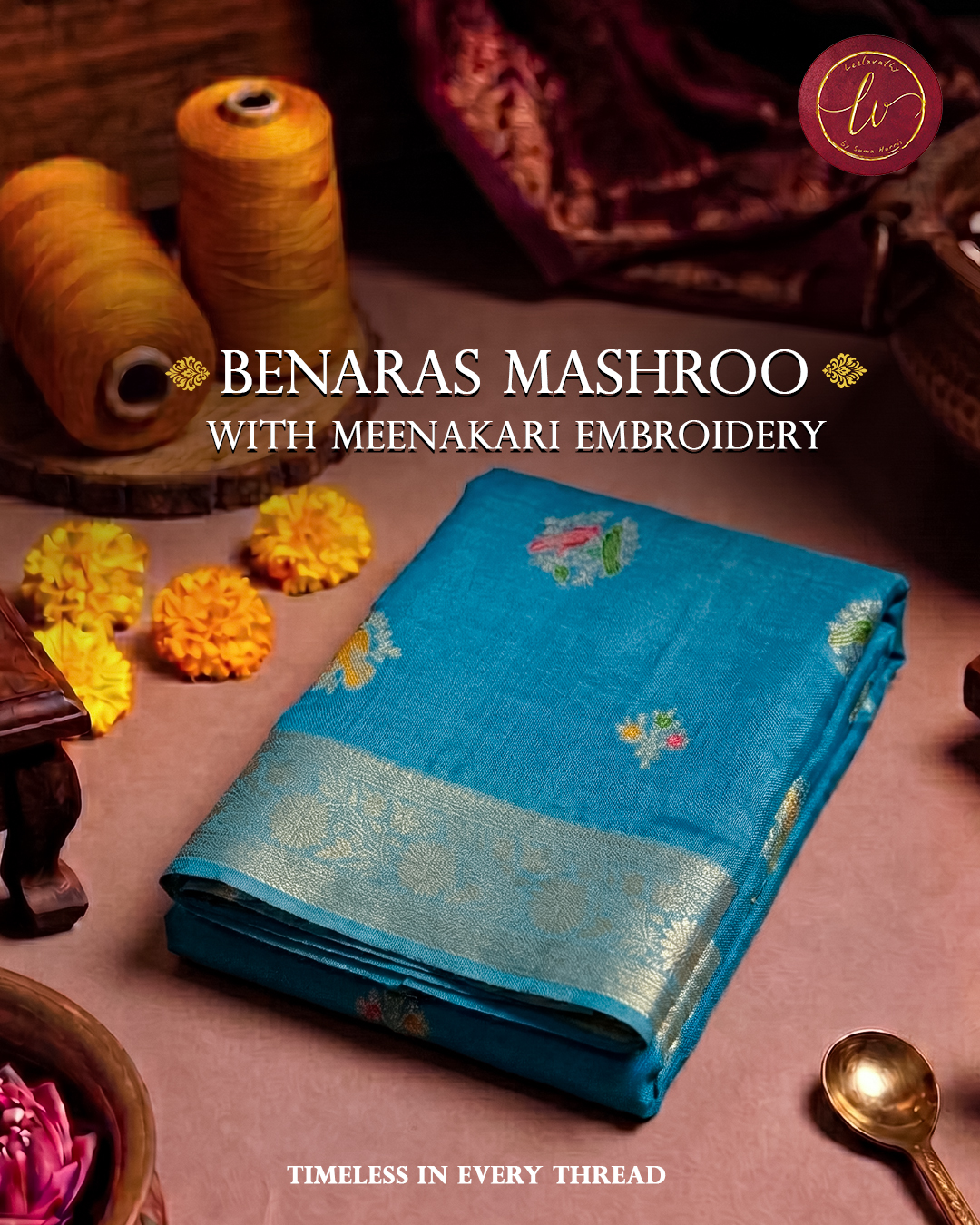 Neelambara Benaras Mashroo Meenakari Saree