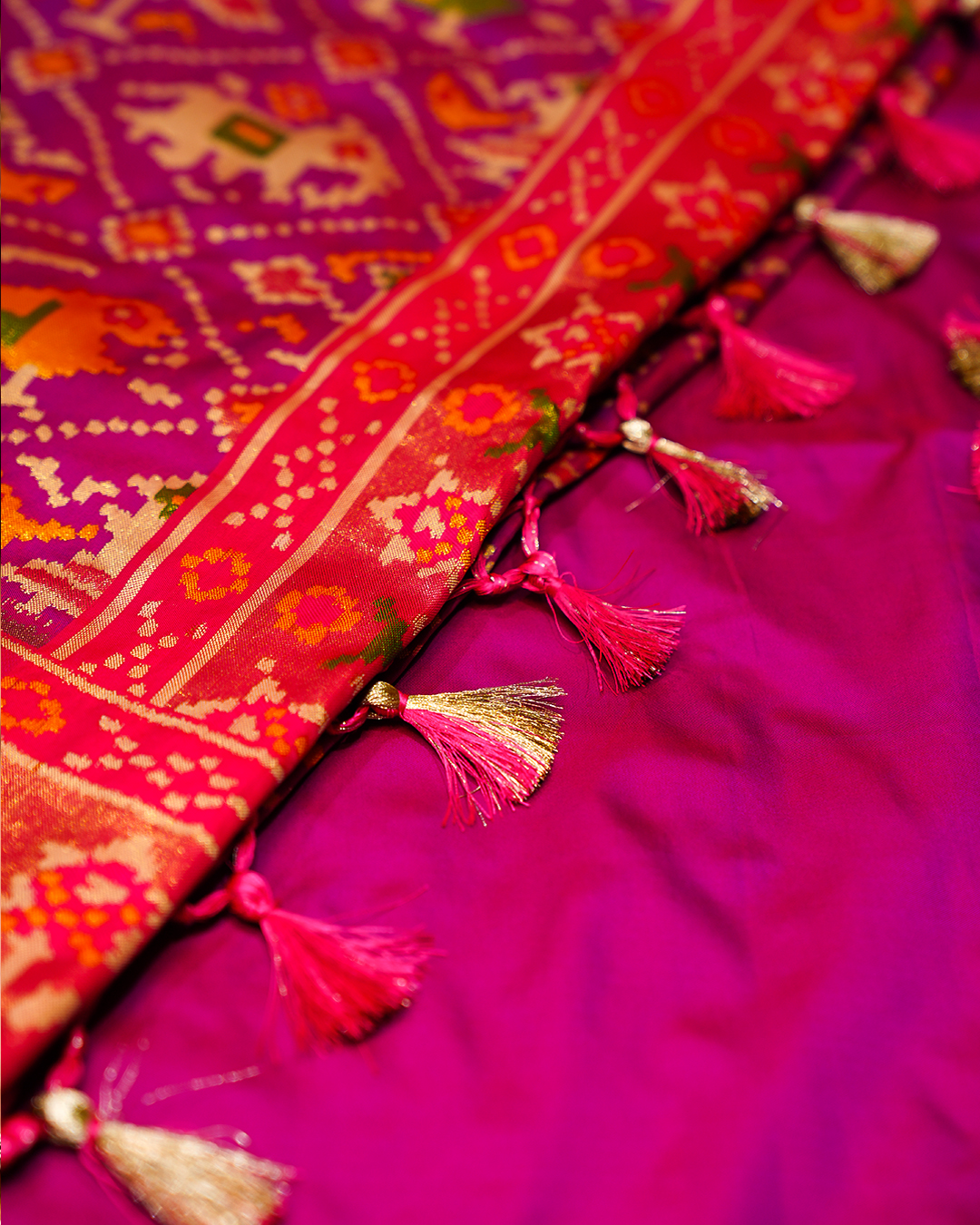 Satin Patola Saree with Traditional Motif Weave - Image 2